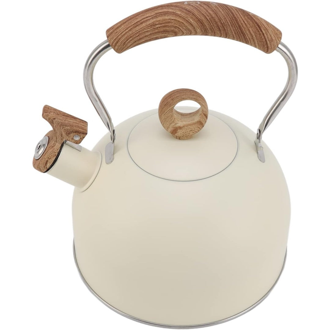 Acqua da versare dopo la bollitura sul fornello di colore beige e con capacita dichiarata di 2.5 litri