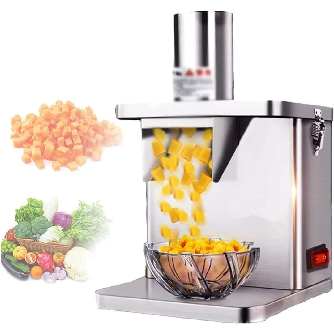 Un apparecchio per tagliare e mescolare gli alimenti con coperchio e con elementi in acciaio inox